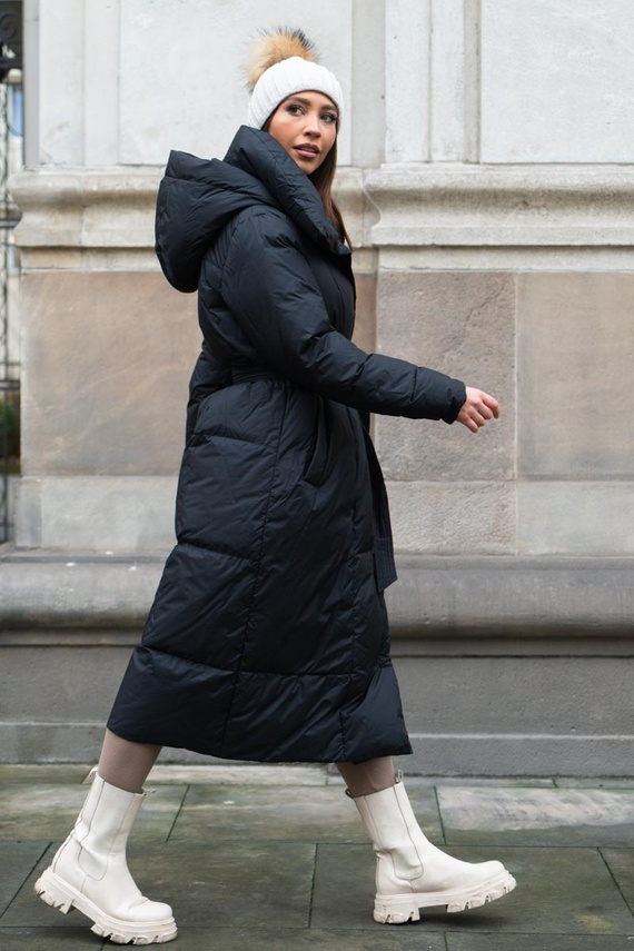 Czarny płaszcz puchowy Ottowa z kapturem