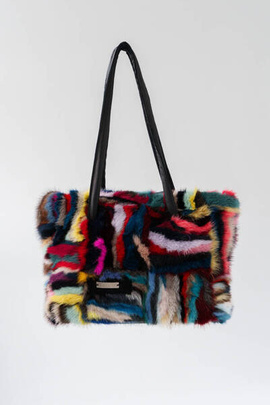 Kolorowa torebka z naturalnego futra norki