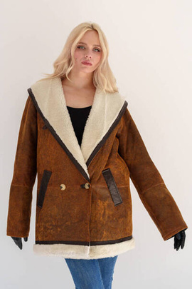 Brązowy kożuch jagnięcy Austin