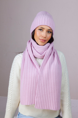 Różowy komplet kaszmirowy szalik oraz czapka