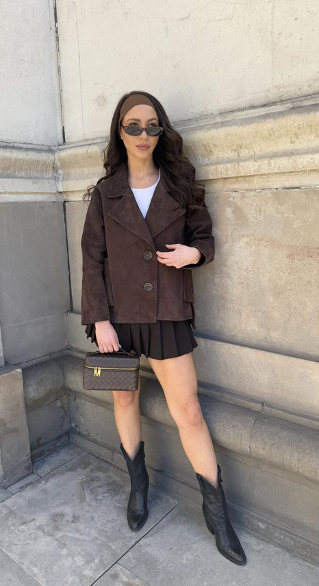 Brązowy żakiet Jolie ze skóry zamszowej