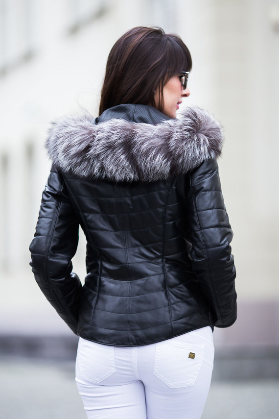 Jesienna kurtka damska skórzana z kapturem - Fratelli Hanoi