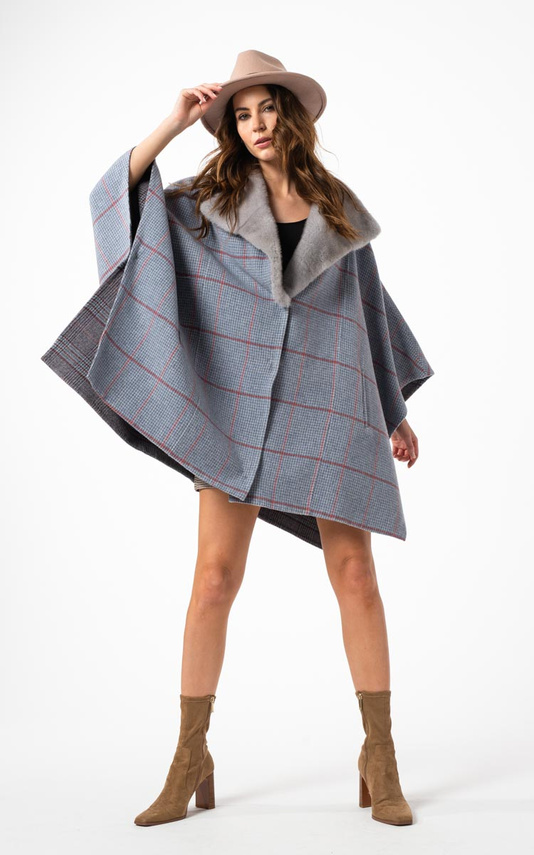 Ponczo damskie z alpaki z kołnierzem z norki