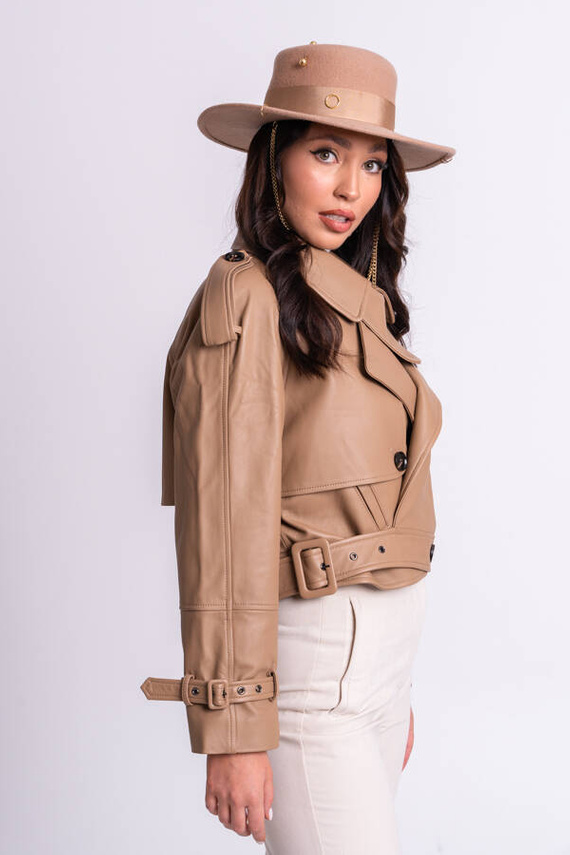 Kamelowa kurtka skórzana Irem