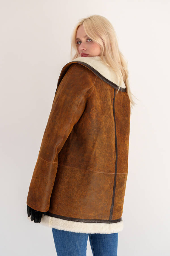 Brązowy kożuch jagnięcy Austin