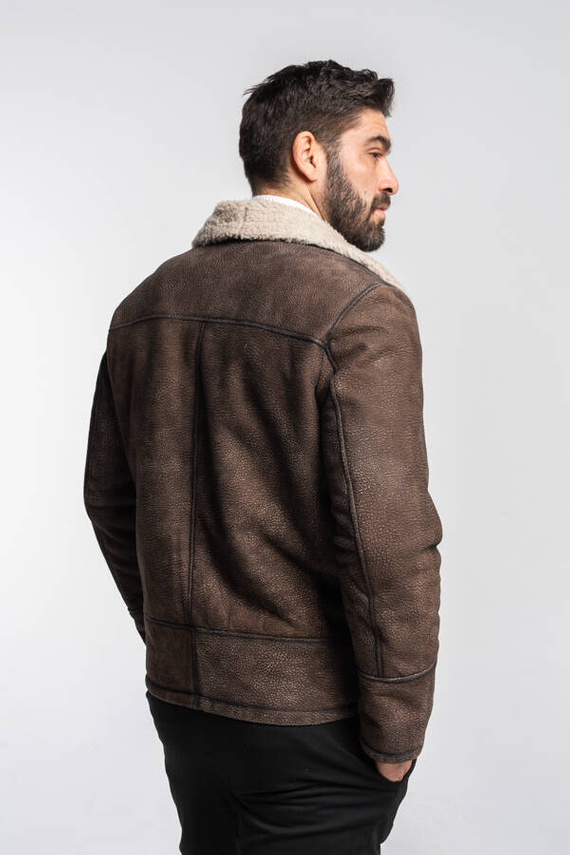 Brązowy kożuch męski pilotka 
