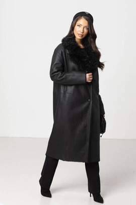 Czarny kożuch ze skór merynosów