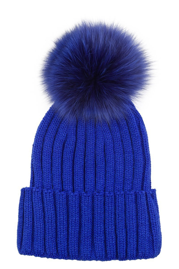 Czapka wełniana z pomponem z naturalnego futra lisa. 