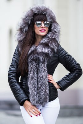 Jesienna kurtka damska skórzana z kapturem - Fratelli Hanoi