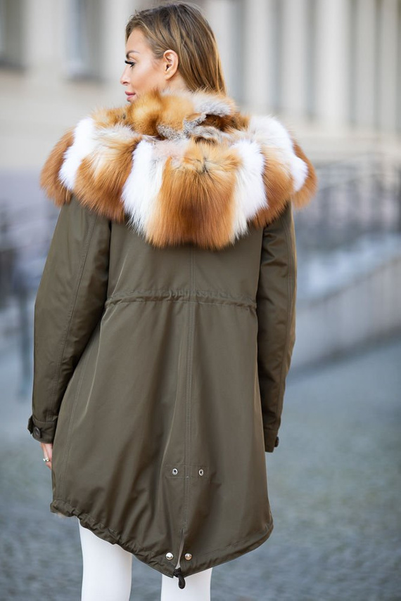 Parka damska obszyta naturalnym futrem lisa płomienistego