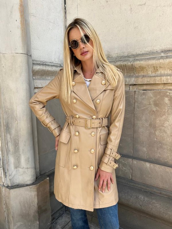 Beżowy płaszcz Bella z naturalnej skóry 