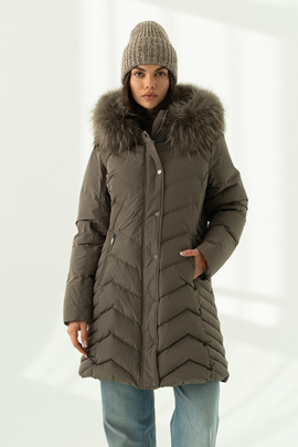 Kurtka puchowa Hera z kapturem w kolorze taupe