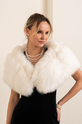 Biała etola z naturalnego futra lisa