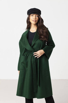 Wełniany płaszcz w kolorze butelkowej zieleni