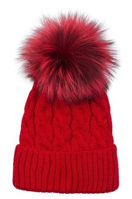 Czapka wełniana z pomponem z naturalnego futra lisa srebrnego.