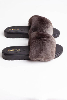 Klapki skórzane z naturalnym futrem szynszyli