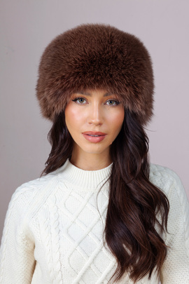 Brązowy toczek damski z naturalnego futra lisa