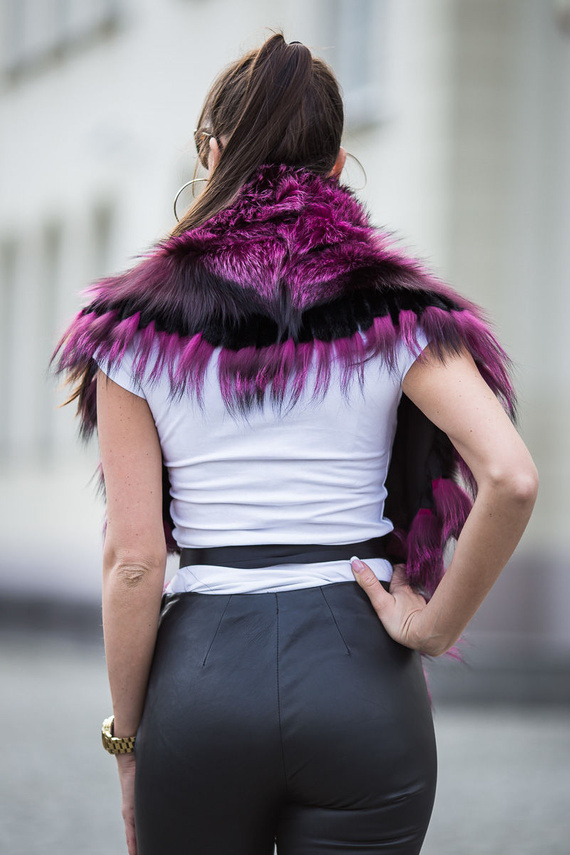 Etola z naturalnego futra lisa srebrnego  - bordo