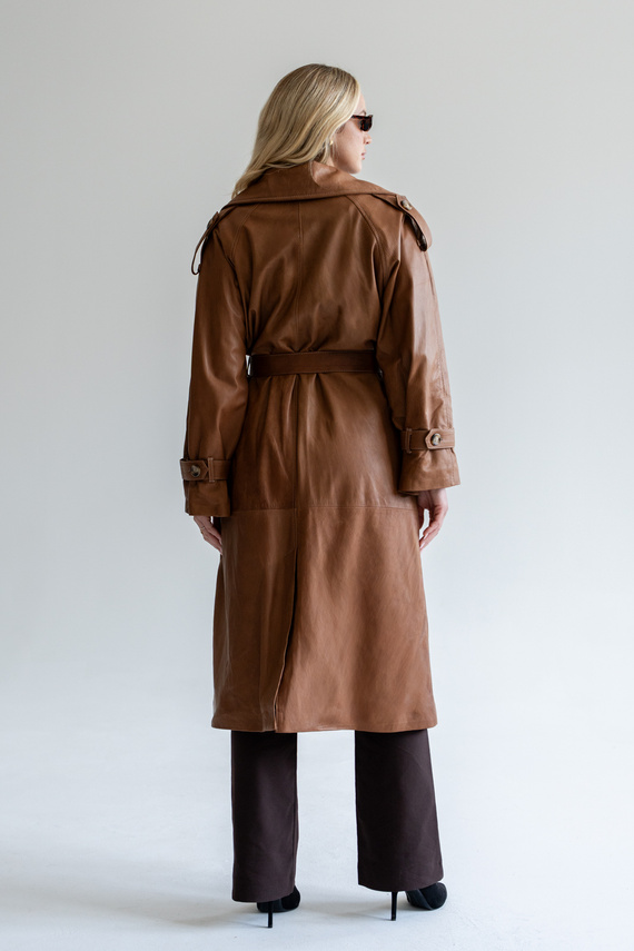 Brązowy trench z naturalnej skóry 