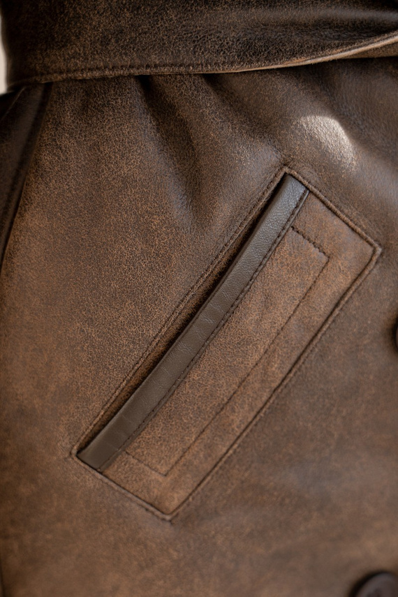 Brązowy oversizowy kożuch merino w stylu vintage