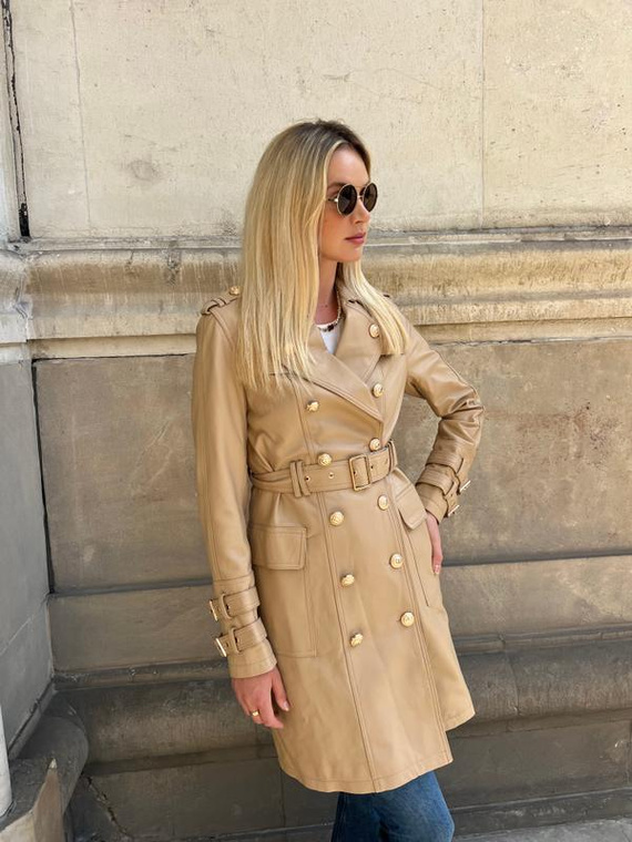 Beżowy płaszcz Bella z naturalnej skóry 