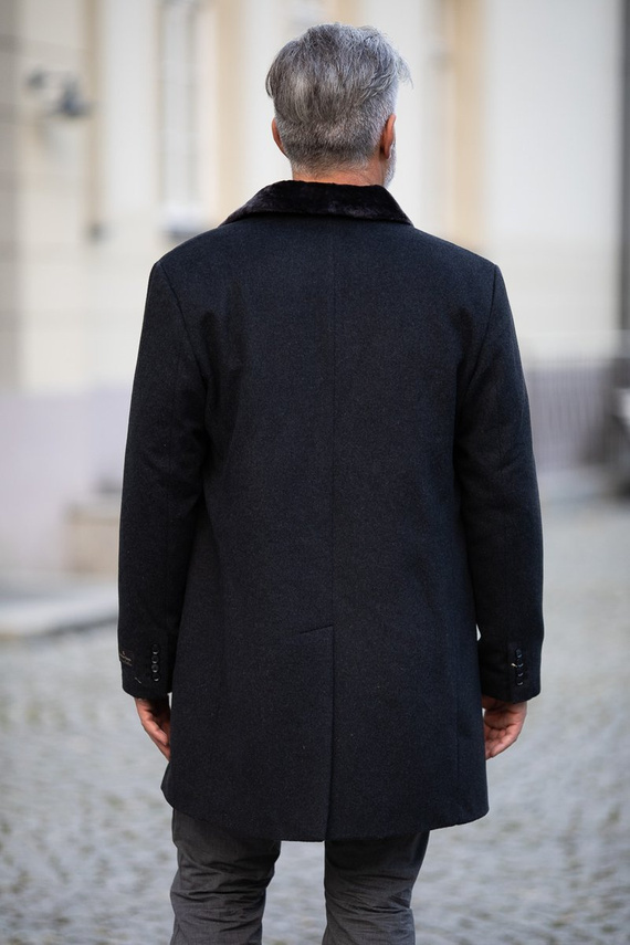 Wełniany płaszcz męski ocieplany kożuchem