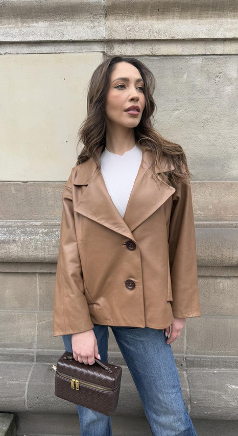 Jasno brązowy żakiet Dafne ze skóry 