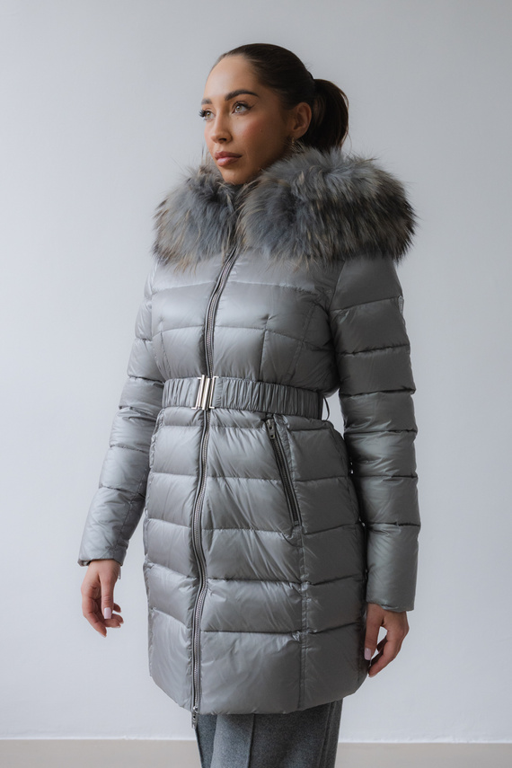 Kurtka puchowa Ammy z kapturem w kolorze szarym