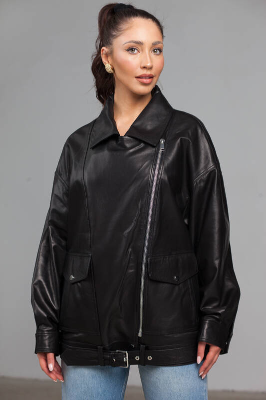 Czarna skórzana ramoneska plus size 