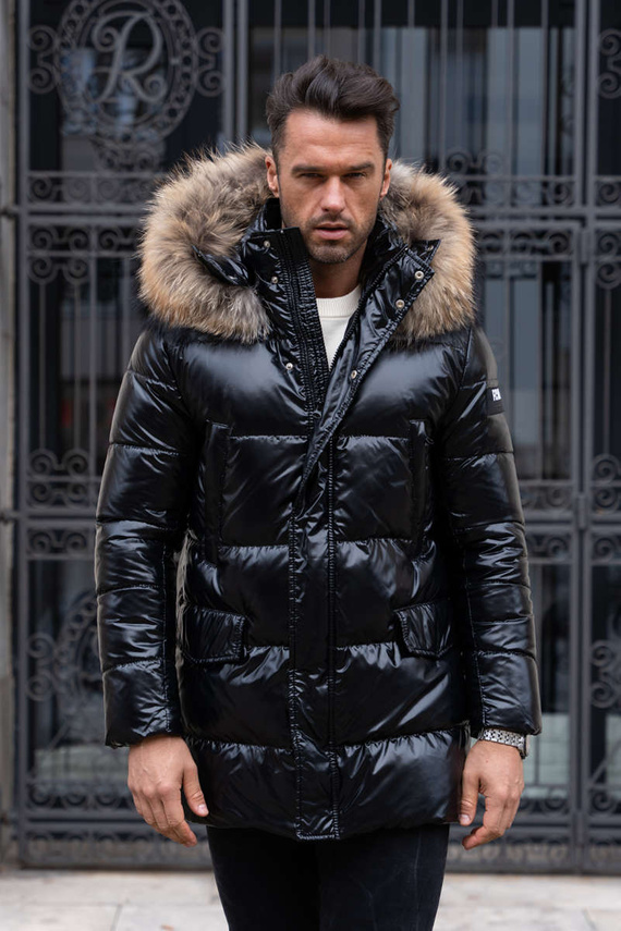 Czarna puchowa kurtka Paquito z futrzanym obszyciem 