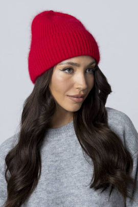 Czerwona moherowa czapka z angory