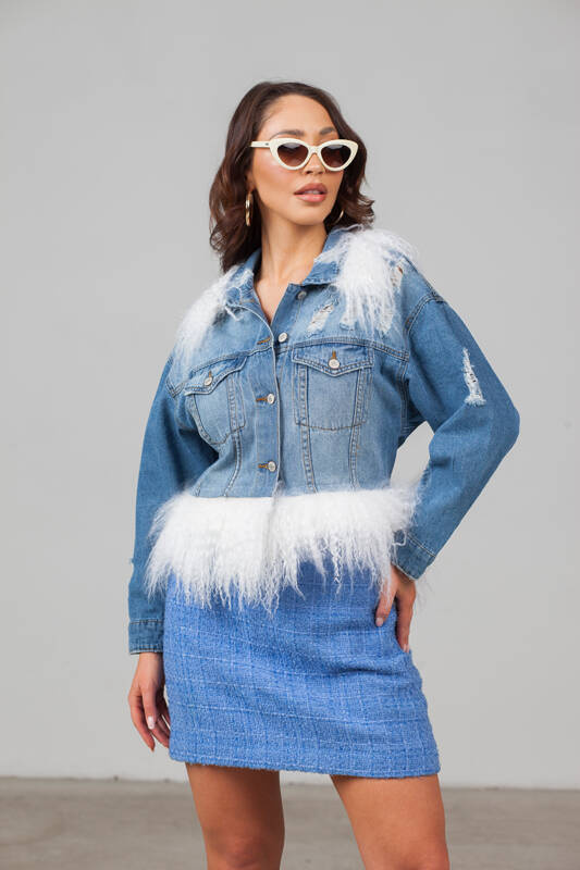 Kurtka dżinsowa obszyta futrem lamy 