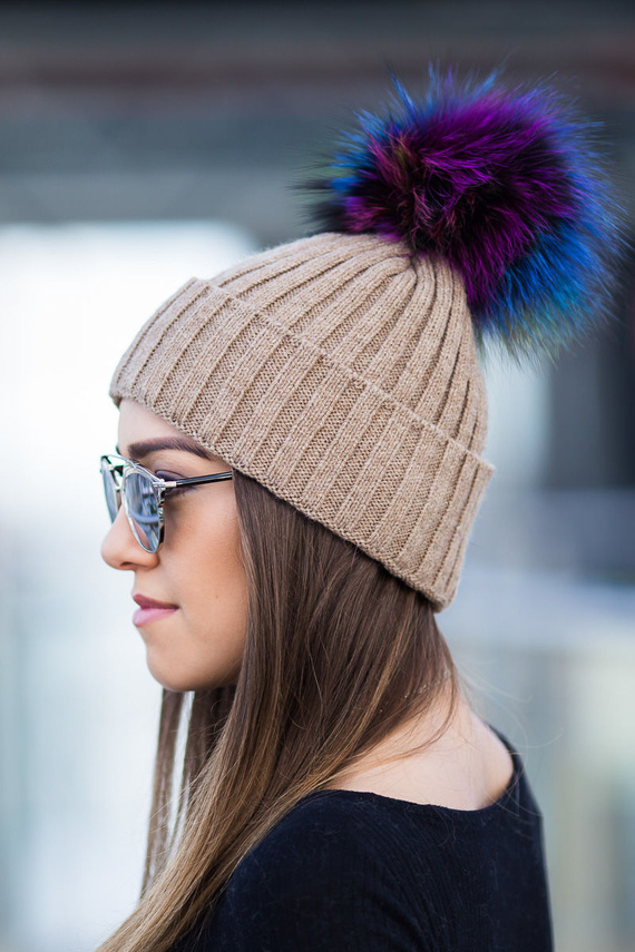 Czapka z Alpaki z Pomponem z Futra Jenota