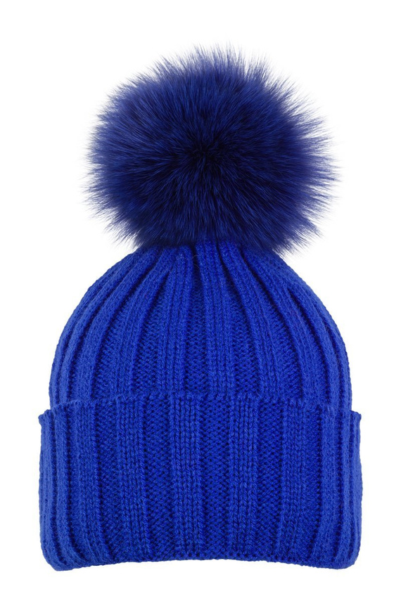 Czapka wełniana z pomponem z naturalnego futra lisa. 
