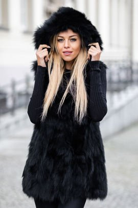 Futrzana kamizelka z kapturem z naturalnego futra lisa