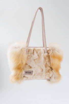 Beżowa torebka z naturalnego futra norki i lisa