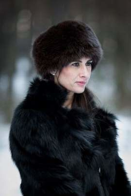 Toczek damski z  naturalnego futra lisa