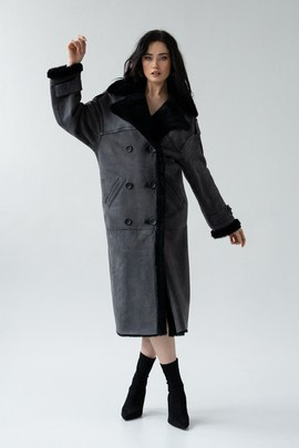 Szary oversizowy kożuch Paris w stylu vintage