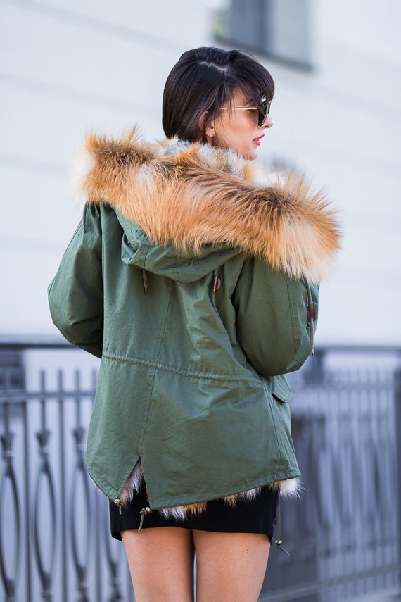  Parka damska z naturalnego futra lisa w  kolorze khaki