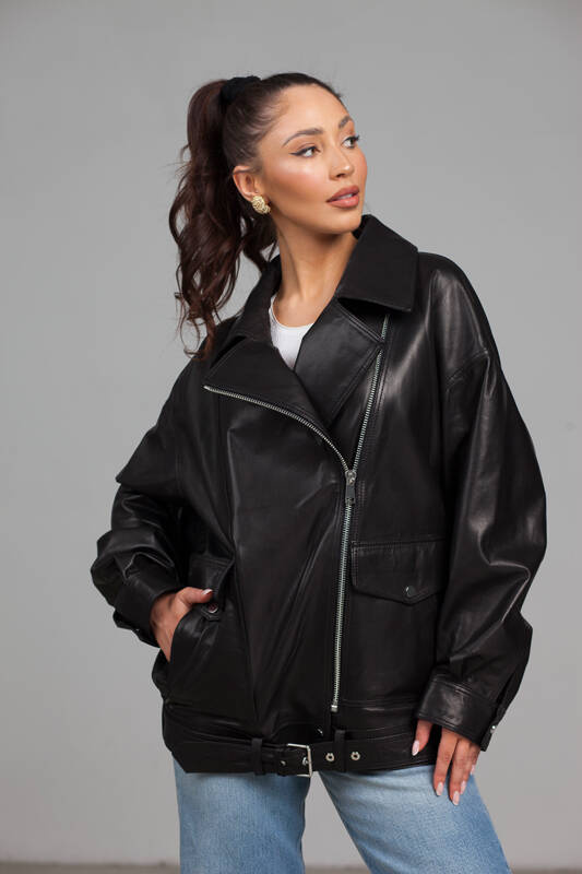 Czarna skórzana ramoneska plus size 