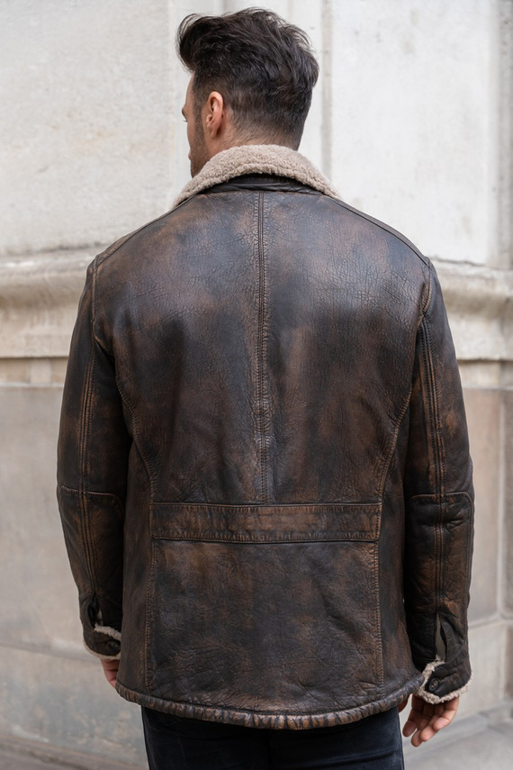 Brązowa kurtka męska ocieplana kożuchem