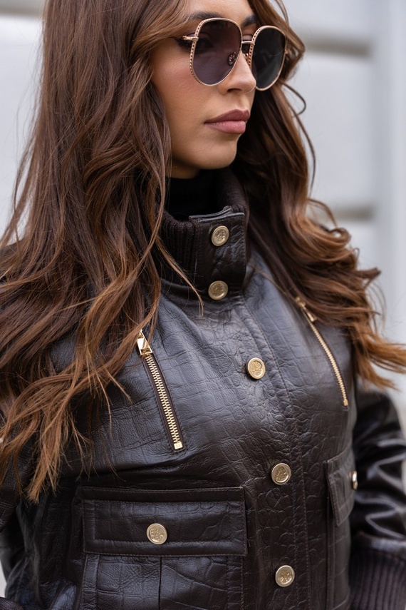 Czekoladowa bomberka ze skóry naturalnej