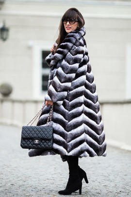 Długie futro z szynszyli naturalnych