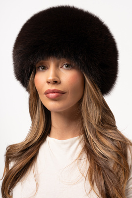 Brązowy toczek damski z naturalnego futra lisa