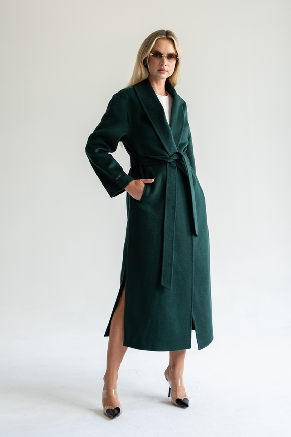 Kaszmirowy płaszcz z jedwabiem w kolorze zieleni
